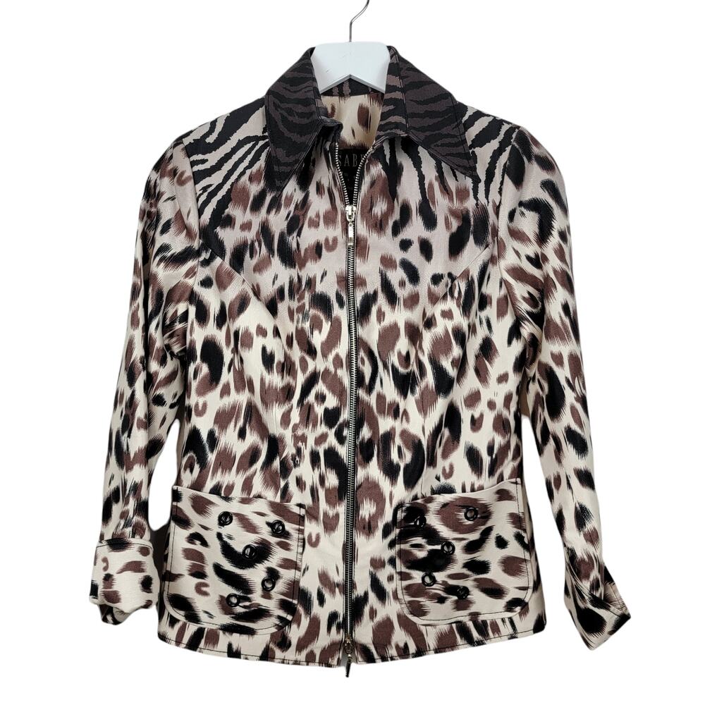 Isabel Graphic Zebra Collar Leopard Print Zip Front Blazer - Size S - Picture 3 of 5